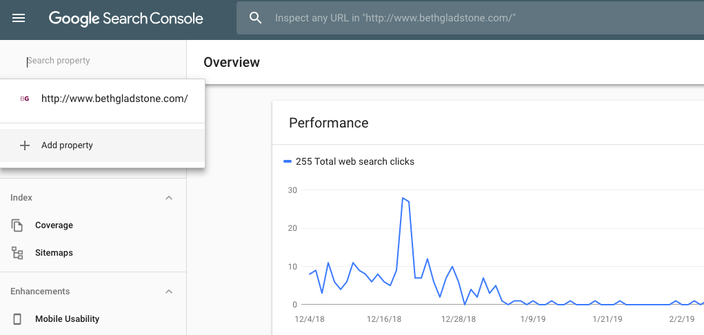 Add website property to Google Search Console